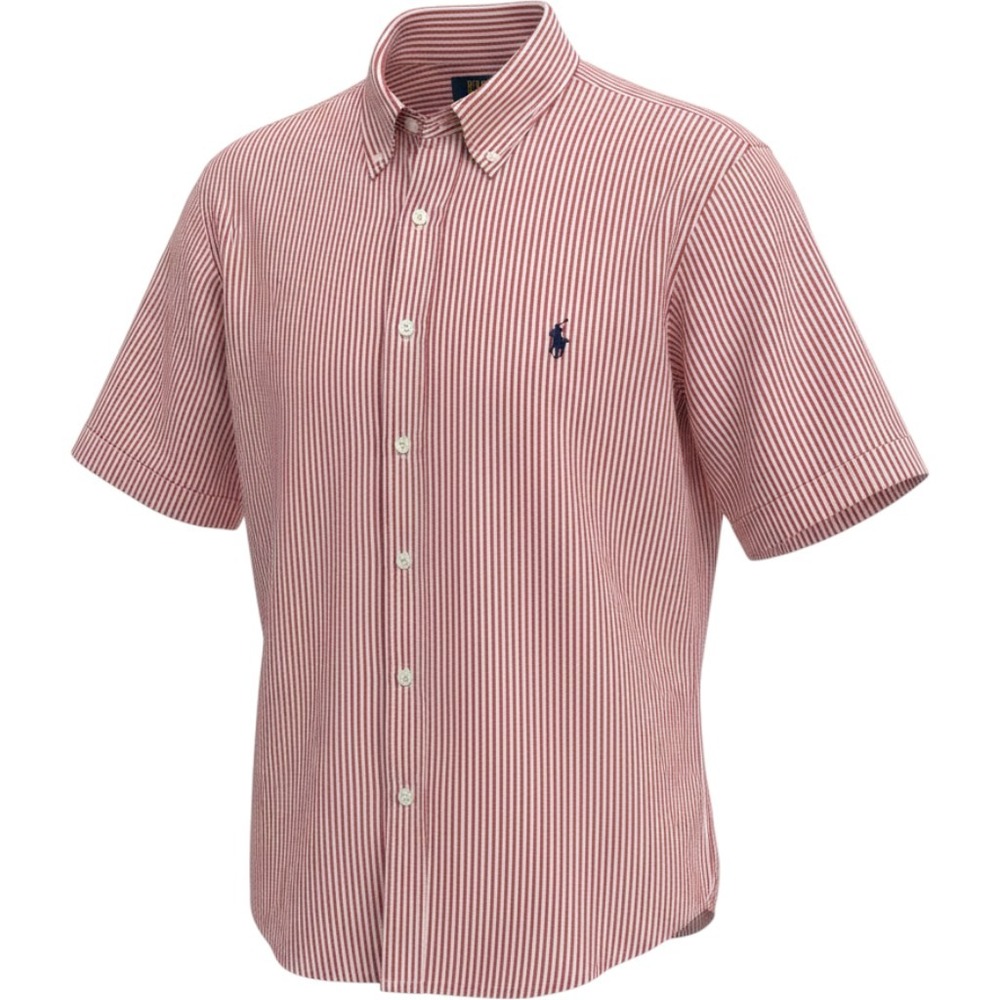 Polo Ralph Lauren Button Down Mens 2XLT Red Seersucker Stripe Short Sleeve Shirt